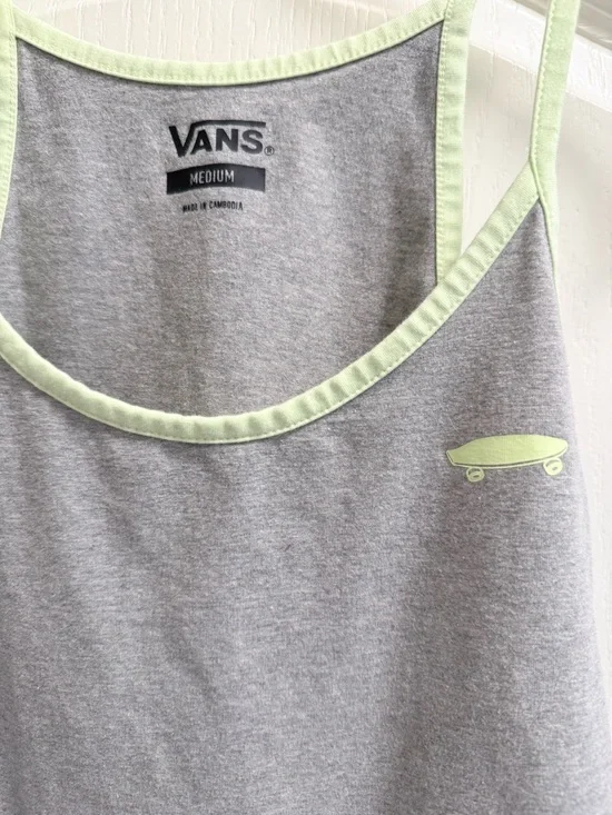 Vans Gray Crop Top Tank with Light Green Trim - Picture 2 of 5